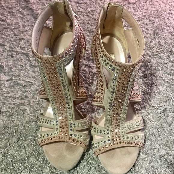 Casadei womens open toe leather heels size 7 Rhinestones - Picture 9 of 14
